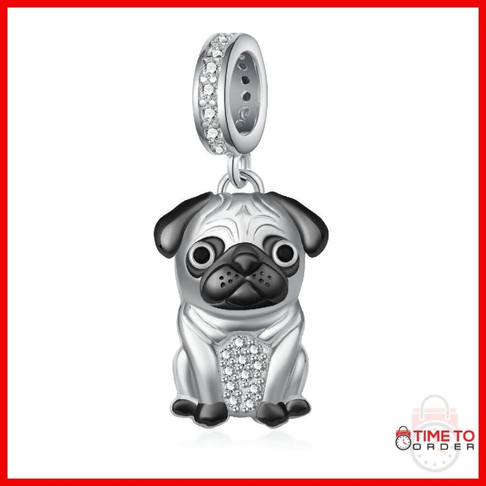925 Sterling Silver Dog Charm Bracelet Beads Pug Yorkie Corgi French Bulldog
